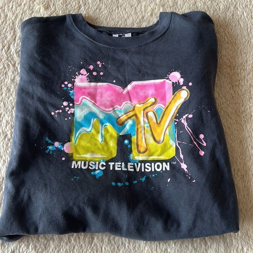 MTV logo blue gray pullover size small (3-5) - Picture 15 of 16